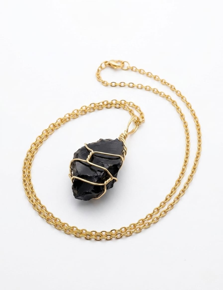 Collar Obsidiana Negra en Bruto