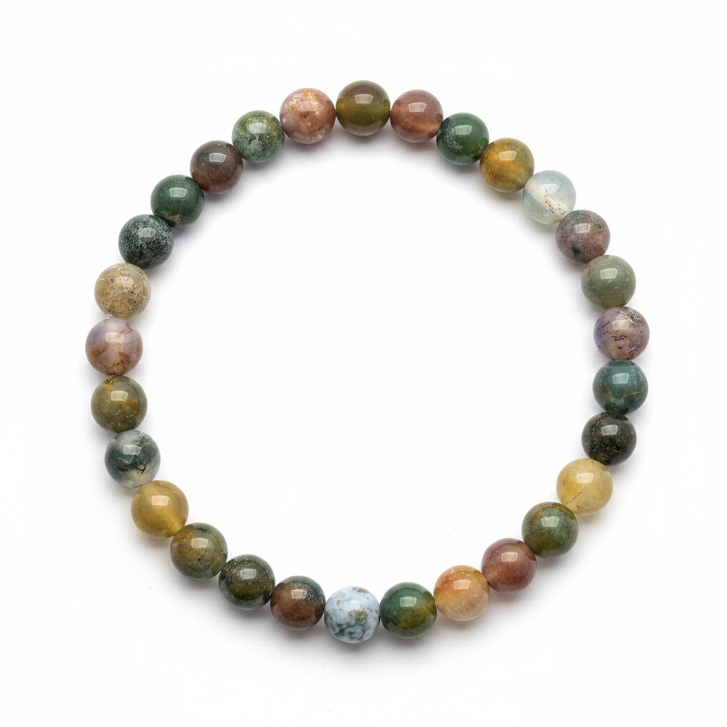 Pulsera Ágata India 6mm — tonos verdes y tierra