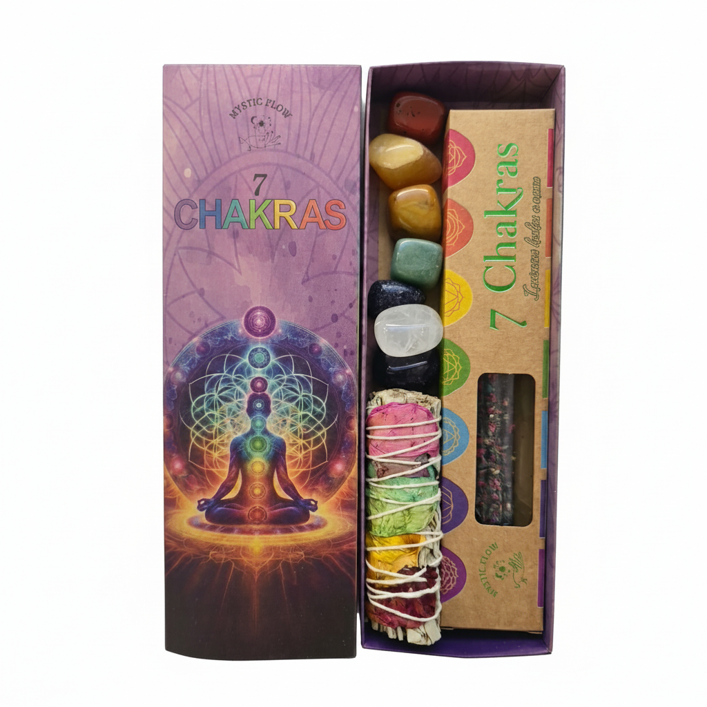 Kit 7 Chakras con minerales, salvia blanca con pétalos de rosas e inciensos
