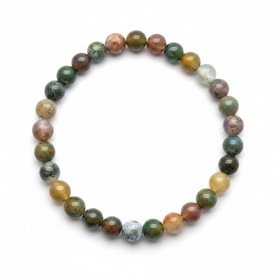 Pulsera Ágata India 6mm — tonos verdes y tierra