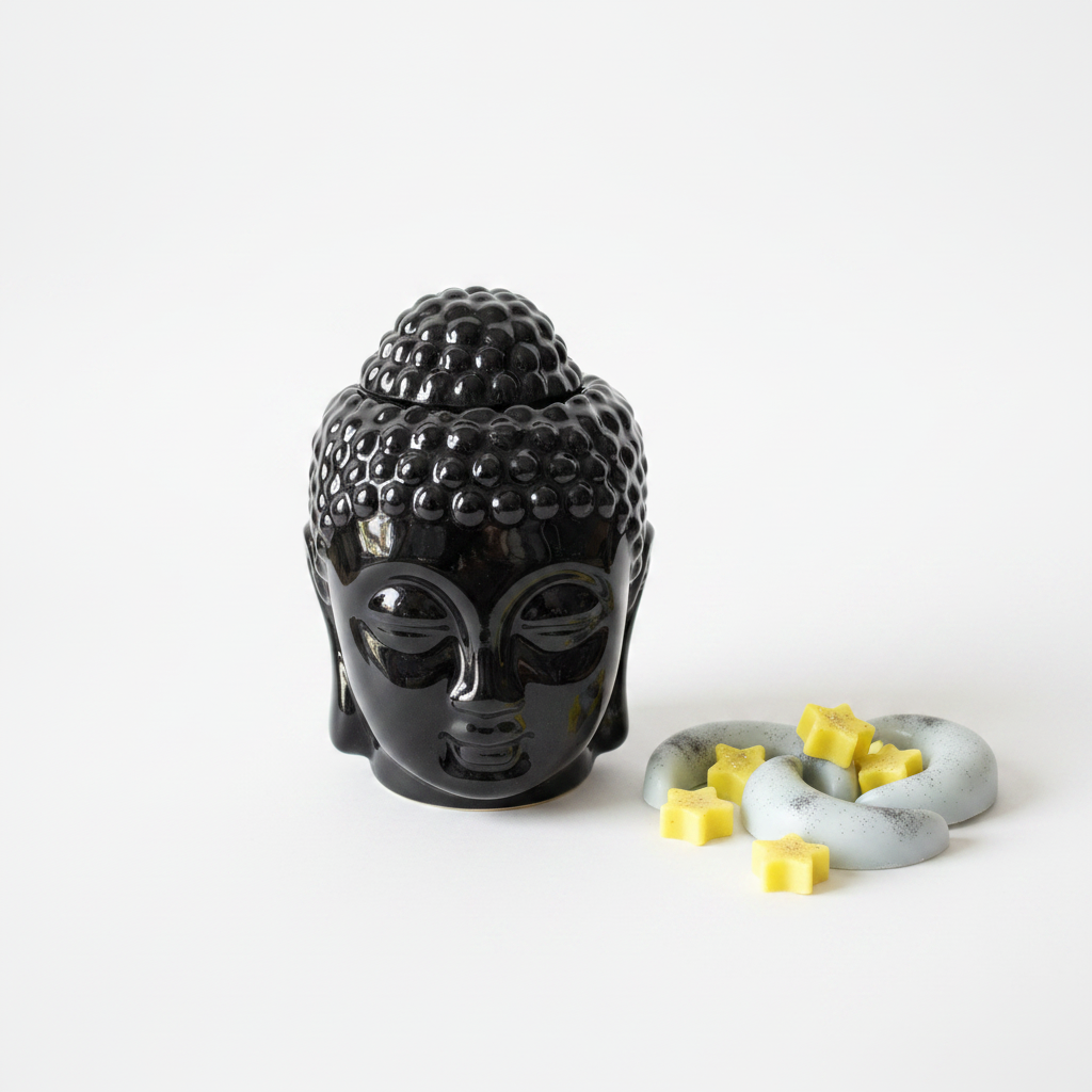 Quemador Buda negro con wax melts Astro & Alma