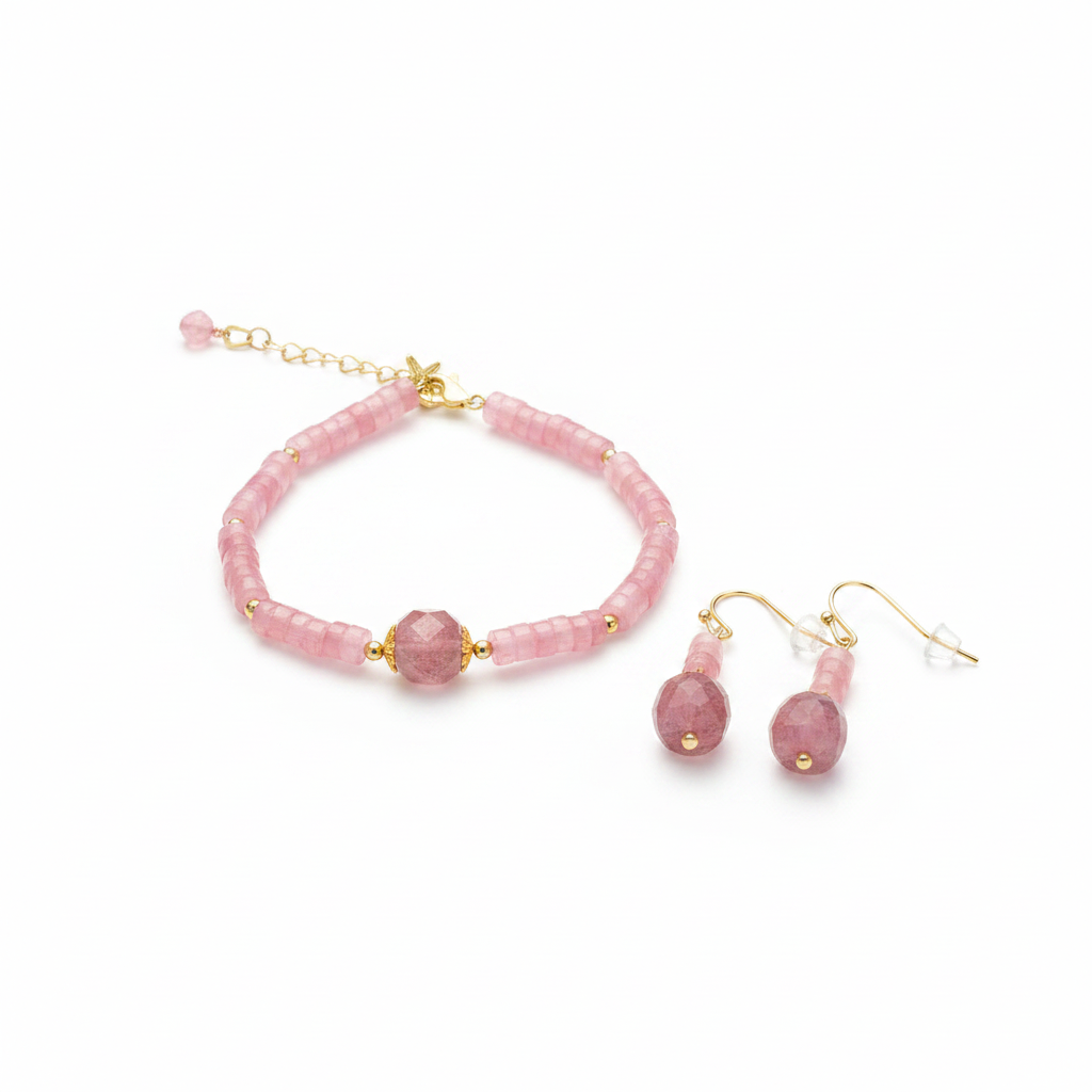 Juego cuarzo rosa plata - fondo blanco profesional