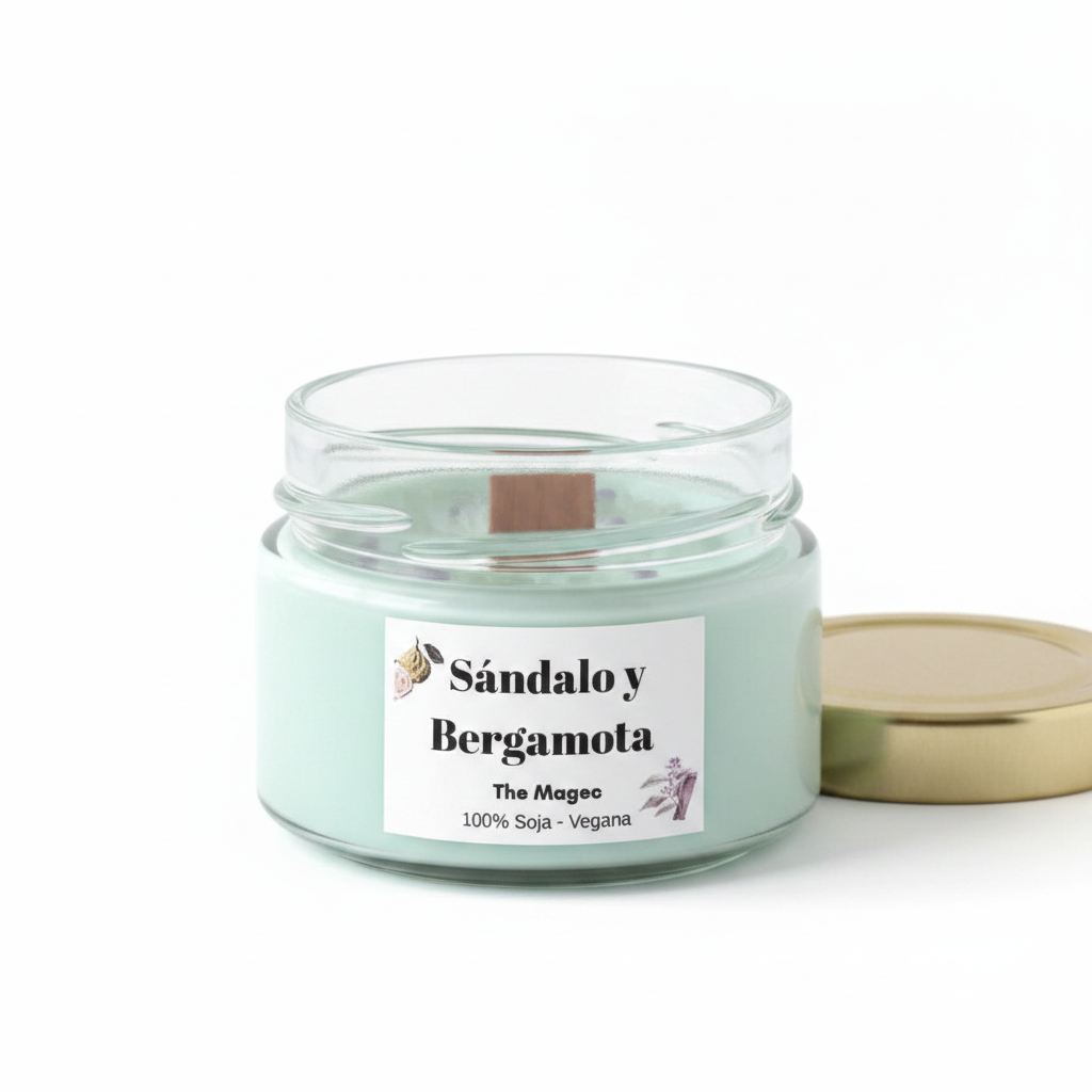Vela mini Sándalo y Bergamota TheMagec - fondo blanco