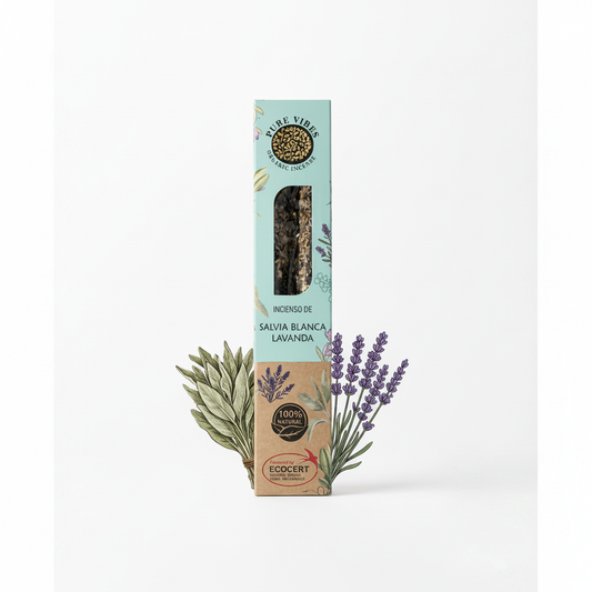 Incienso de Salvia Blanca y Lavanda Pure Vibes Organic Incense Ecocert