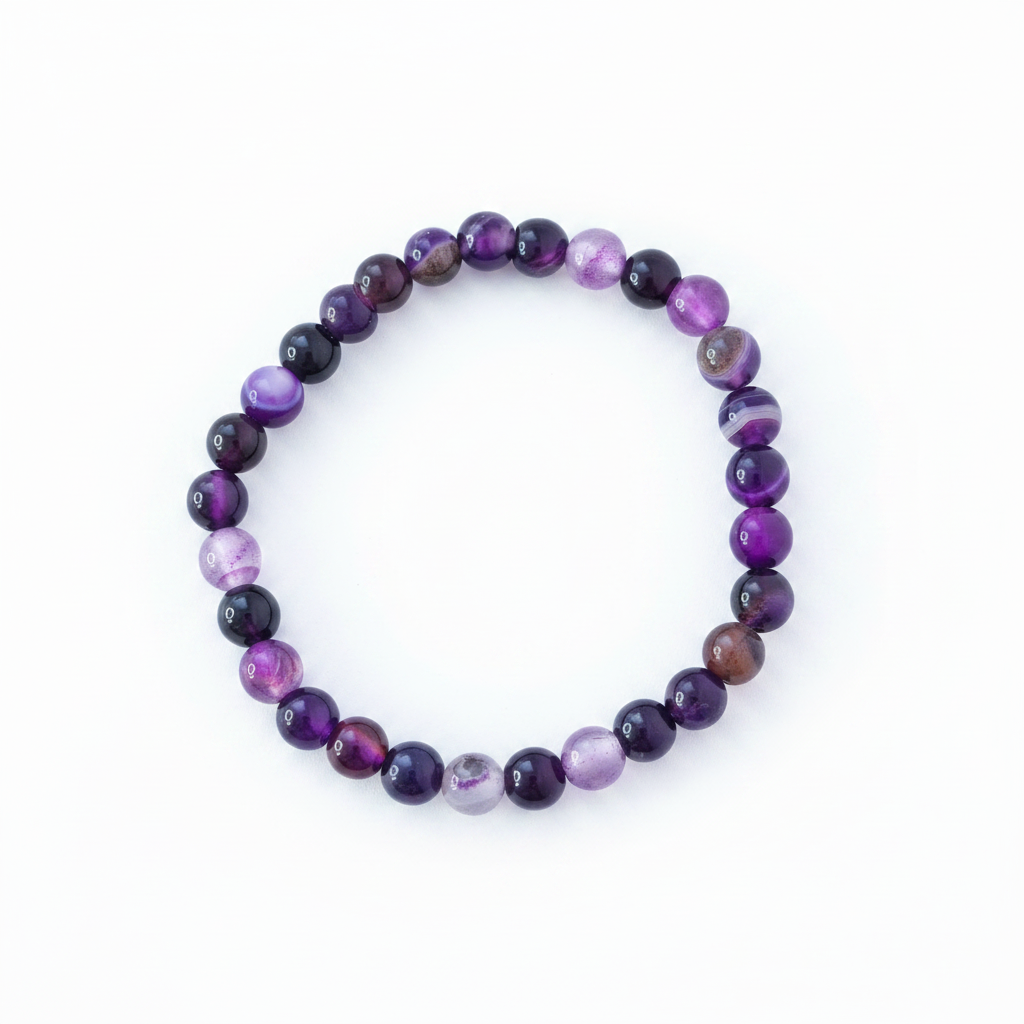 Pulsera Ágata Violeta 6mm — tonos violetas naturales