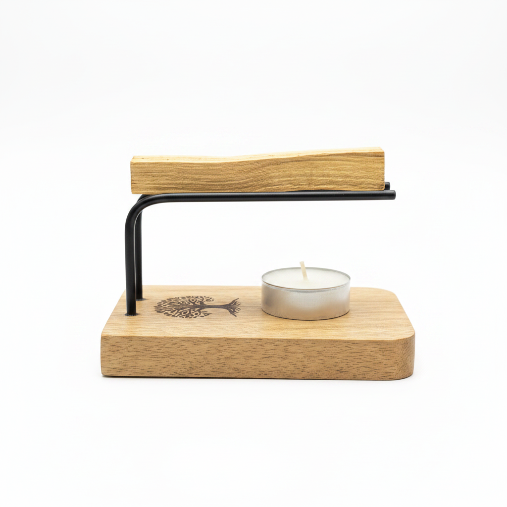 Quemador de Palo Santo en madera y metal con grabado Árbol de la Vida