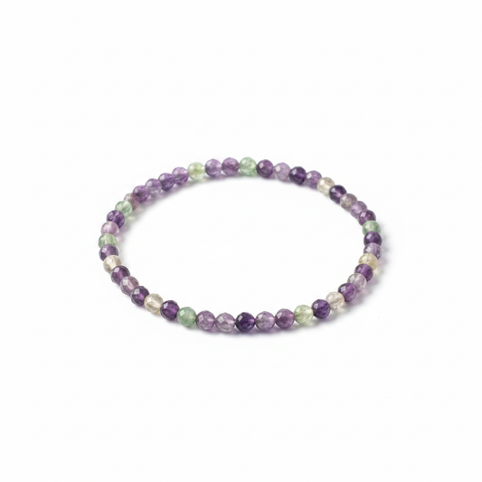 Pulsera facetada de Fluorita 4mm sobre fondo blanco