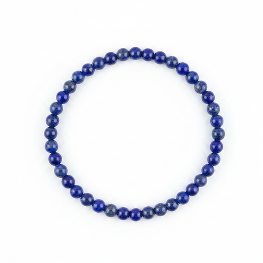 Pulsera Lapislázuli 4mm — azul intenso con destellos dorados