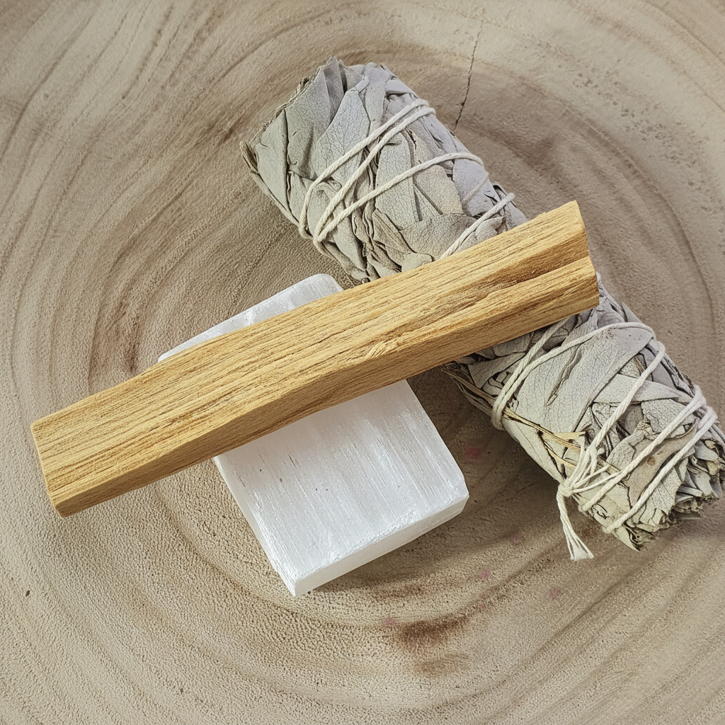 Set de Limpieza Energética con salvia blanca, selenita y palo santo