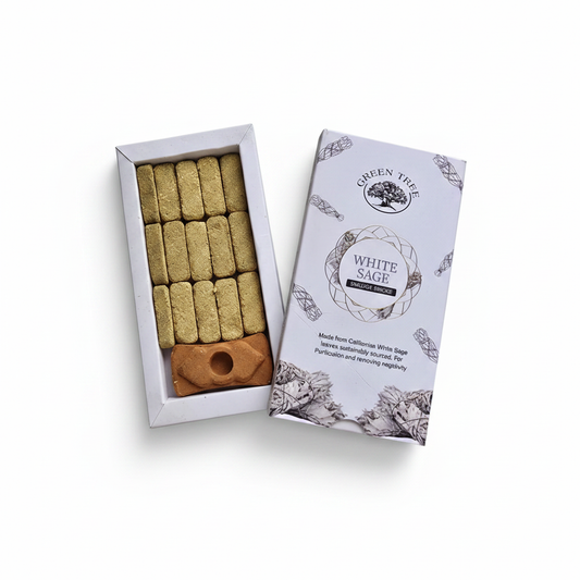 Caja de ladrillos de incienso de Salvia Blanca con soporte de barro