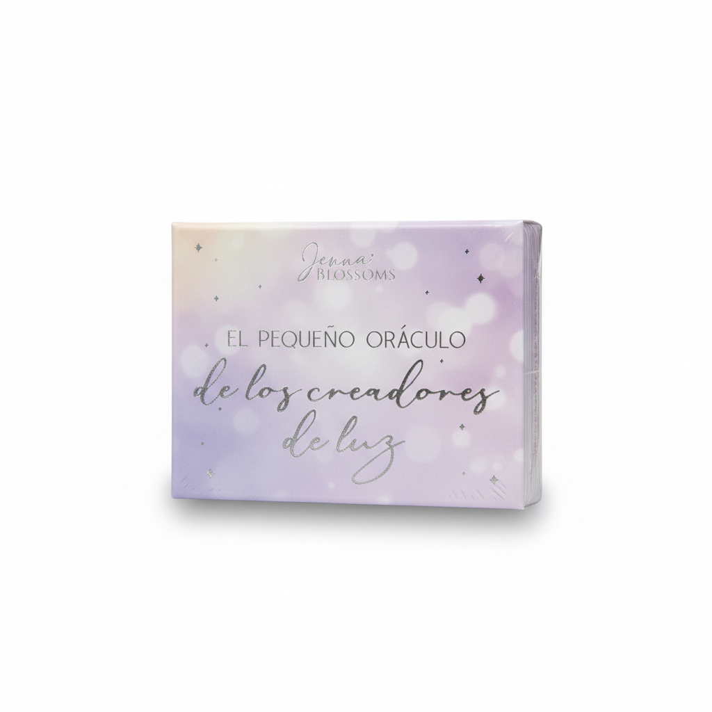 Mini oráculo Los Creadores de Luz con sus cartas sobre fondo blanco