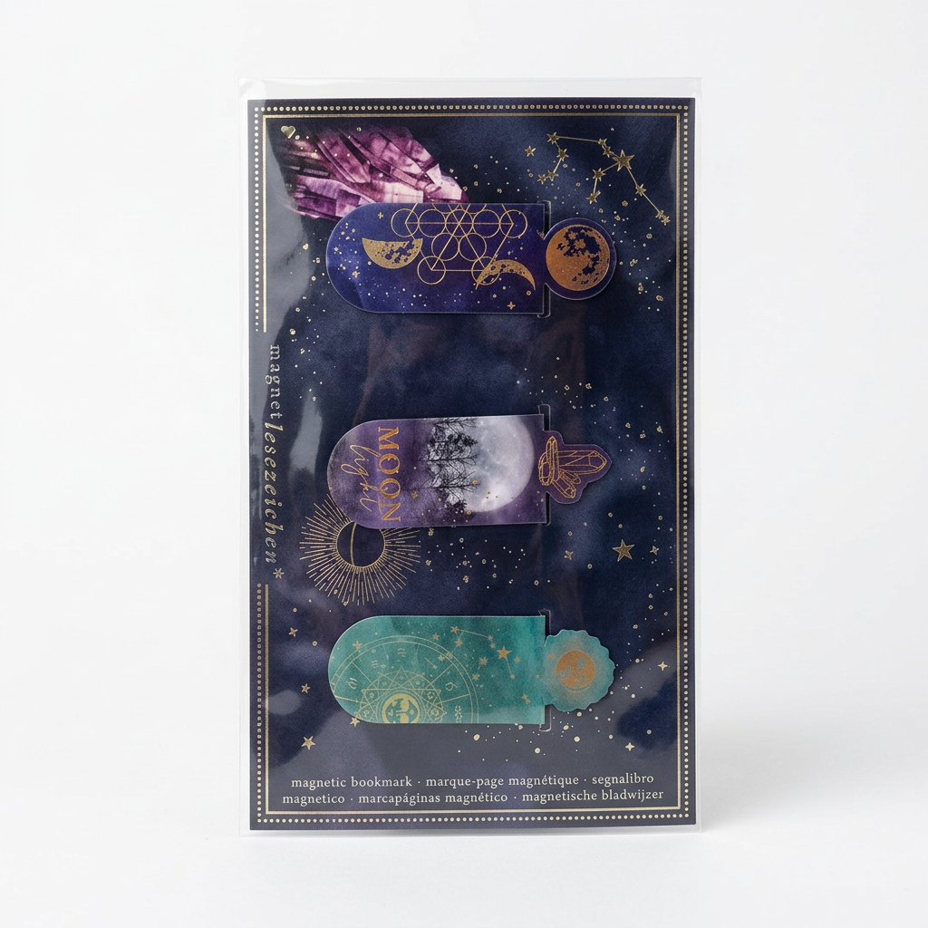 Pack de 3 marcapáginas magnéticos · Luna y zodiaco