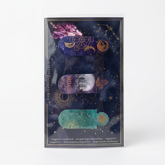 Pack de 3 marcapáginas magnéticos · Luna y zodiaco